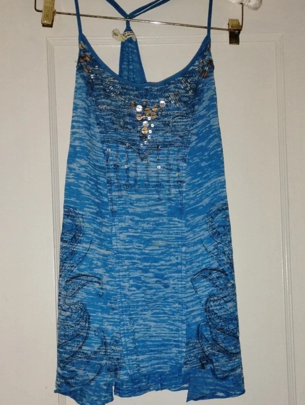 Free People Blue Printed Sequin Tank Dress